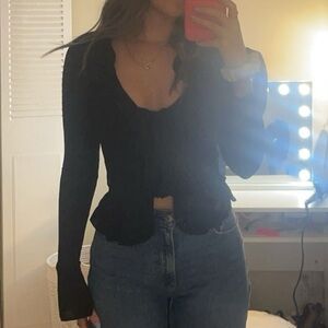 White fox black ruffle long sleeve